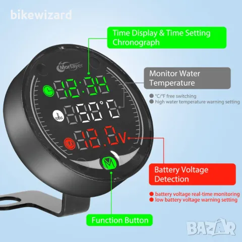 Umelee 5 в 1 LED мотоциклетен измервателен уред термометър ATV волтметър часовник хронограф USB, снимка 5 - Аксесоари и консумативи - 48841510
