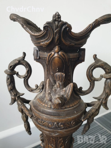 Франция 1800-те/37см-4кг/стара френска метална ваза ЦАМ-бронз-розов мрамор, снимка 6 - Антикварни и старинни предмети - 52840418