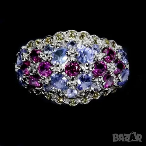 925 сребърен пръстен с танзанит, родолит гранат и сапфир Халка 9/59/18.89, снимка 1