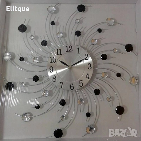 Модерен декоративен стенен часовник с кристали – 50 см