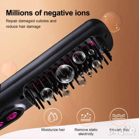 Безжична преносима преса - гребен за изправяне и оформяне на коса, снимка 7 - Преси за коса - 52006387