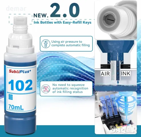 102 резервни бутилки за пълнене с черно и цветно мастило за Eco Tank принтер, снимка 3 - Консумативи за принтери - 49275739