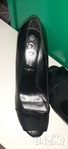 Черни обувки 39 номер с прозрачен ток Прозрачни токове , снимка 2 - Дамски обувки на ток - 41409174