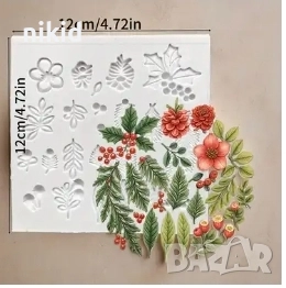 листа листо клони имел шишарка цвете силиконов молд форма фондан декор украса