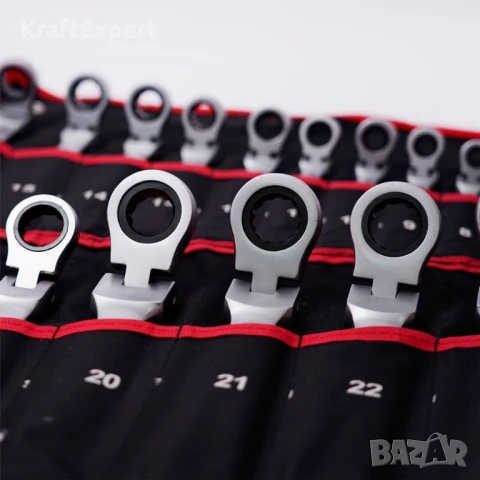 KraftWorld Комплект Тресчотни Ключове 22 Части – 6-32 мм с Чупещо Рамо, снимка 3 - Куфари с инструменти - 50576226