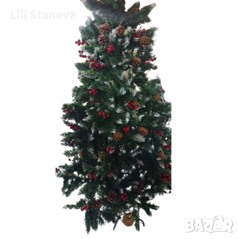 Изкуствена елха Luxury Diamond с червен глог и шишарки. , снимка 3 - Декорация за дома - 52514445