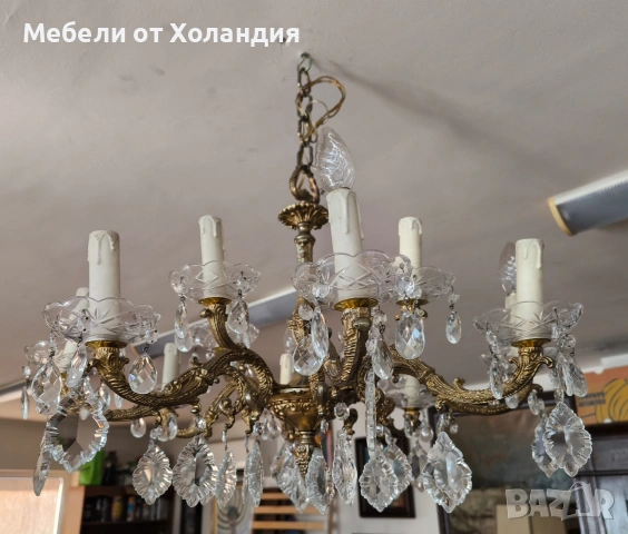 Месингов полилей за 12 крушки, снимка 3 - Полилеи - 53084023