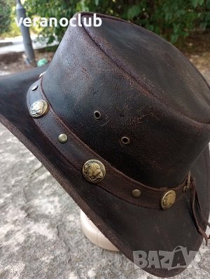 Каубойска шапка Естествена кожа Златисти катарами, снимка 6 - Шапки - 41883429