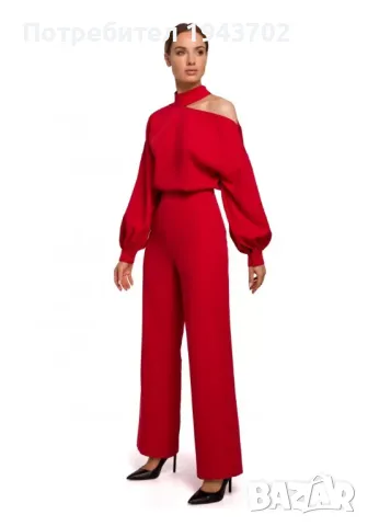 Елегантен дамски гащеризон в червен цвят M528 MOE, снимка 2 - Гащеризони - 47764683