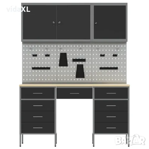 vidaXL Работен кабинет с чекмедже със съхранение 8 бр. Черен и Сив, снимка 8 - Работни маси и бюра - 56146968