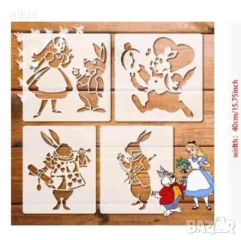 4 вида Алиса в страната на чудесата стенсил шаблон спрей торта украса сладки Scrapbooking, снимка 2 - Други - 52879988