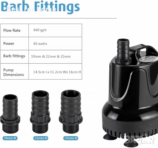 Потопяема водна помпа  с 3 дюзи за езерце, градина, аквариум  hygger, 2500L/H 60W, снимка 5 - Други - 50783490