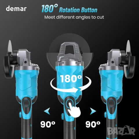 Акумулаторен ъглошлайф Avhrit, 115 мм с дръжка 180°, 2 батерии 4,0 Ah, снимка 2 - Други инструменти - 49064190