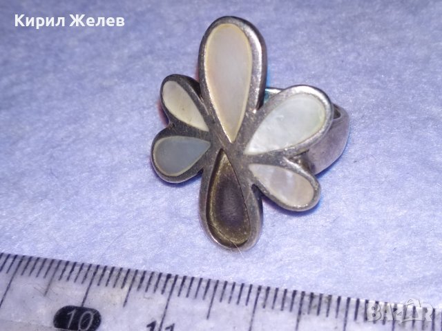 ВЕЛИКОЛЕПЕН ФЛОРАЛЕН СЕДЕФЕН СРЕБЪРЕН ПРЪСТЕН ЦВЕТЕ СРЕБРО 925 ИНКРУСТИРАН с ПОЛИРАН СЕДЕФ 13771, снимка 3 - Пръстени - 41741462