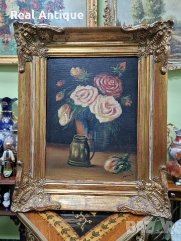 Натюрморт масло авторски платно автор рамка , снимка 2 - Антикварни и старинни предмети - 51784301