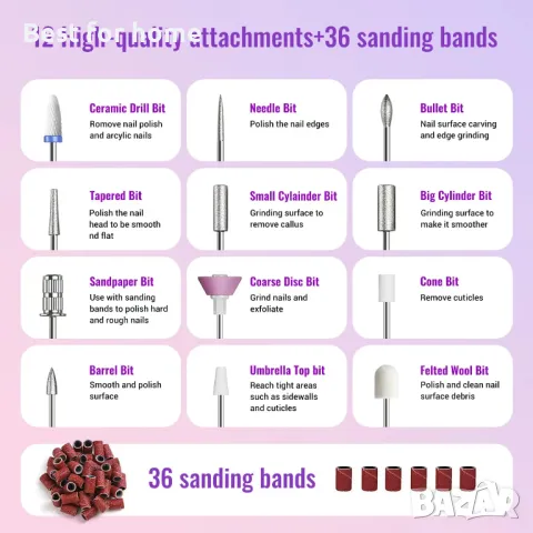 Безжична електрическа пила за нокти - комплект 12 в 1 Denabuty, снимка 4 - Педикюр и маникюр - 50139661