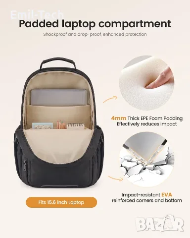 Дамска раница за лаптоп 15.6″ 25L лека, черна LOVEVOOK, снимка 4 - Раници - 55960847