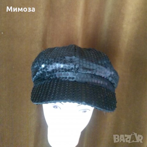 Нова Черна шапка с пайети за парти , снимка 2 - Шапки - 34473457