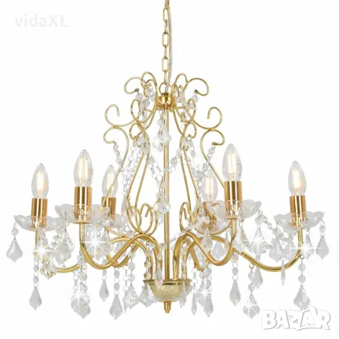 vidaXL Полилей с кристали, златист, кръгъл, 6 х Е14