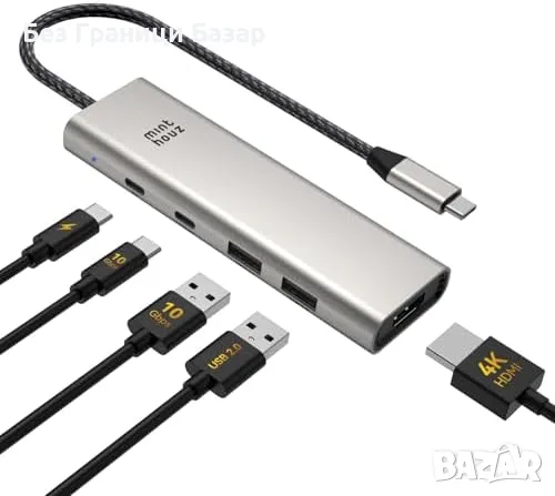Нов бърз Адаптер USB-C Хъб 5 в 1 с 4K HDMI, 140W PD, 10Gbps за MacBook/PC 