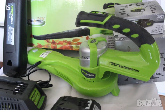 Акумулаторна духалка Greenworks 24V /възуходувка, листосъбирач/ с батерия и зарядно устройство, снимка 2 - Градинска техника - 50979753