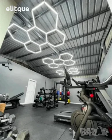 LED хексагонално осветление за гараж и работилница 280W, 6500K, 257.6×244.4 см, 35 LED панела, IP54, снимка 2 - Лед осветление - 55974157
