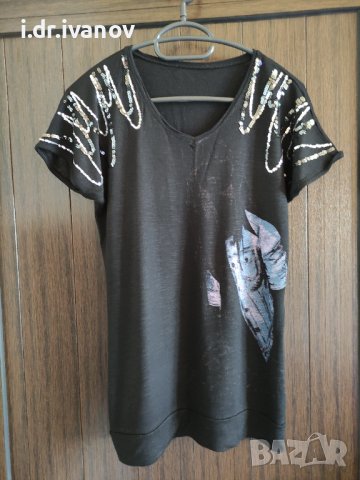 черна тениска с паети и момиче , снимка 1 - Тениски - 42010078