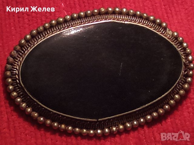 СТАРИННА САЧАНЕНА БРОШКА с ОГРОМЕН ШЛИФОВАН ЧЕРЕН ОНИКС РЪЧНА ЮВЕЛИРНА ИЗРАБОТКА 72361