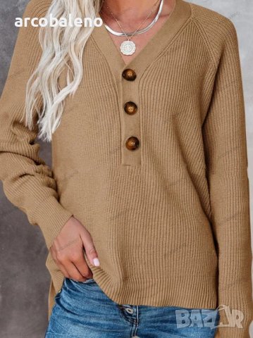 Дамски ежедневен моден плетен пуловер с V-образно деколте, 5цвята - 023, снимка 14 - Блузи с дълъг ръкав и пуловери - 39728515
