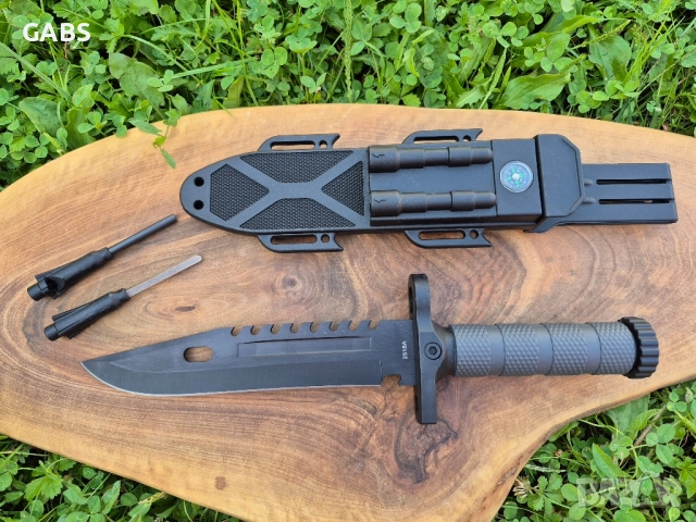 Тактически нож с кания,компас,запалка,точило и свирка, 2518А