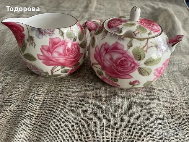 Порцеланов комплект Fine Bone China-Tea Rose, снимка 6 - Антикварни и старинни предмети - 55862332