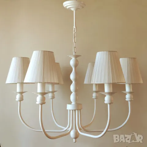 Нов модел  модерен полилей тип свещ и с  текстилни абажури и 6 рамена , снимка 4 - Лампи за таван - 47388963