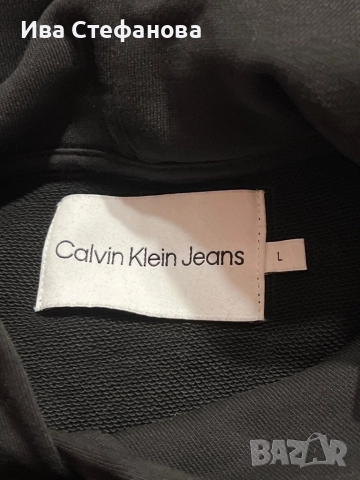Дамски  черен памучен ватиран оригинален суичър суитшърт черен Calvin Klein качулка  памук памучен, снимка 7 - Спортни екипи - 51782022