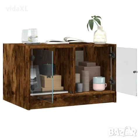 vidaXL Маса за кафе със стъклени врати, опушен дъб, 68x50x42 см, снимка 5 - Маси - 56148153