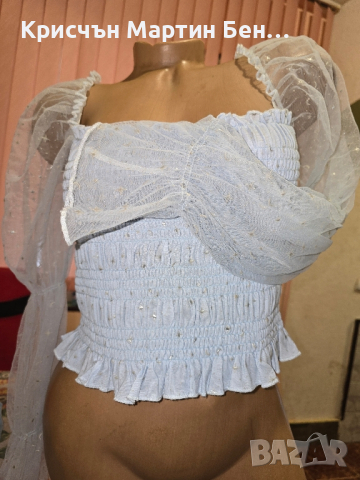 Бюстие с тюлен ръкав с кожени съзвездия /м , снимка 5 - Корсети, бюстиета, топове - 44841114