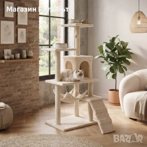 Котешки център за игра и почивка с драскалка и къщичка, 125 см, снимка 4 - За котки - 56133025