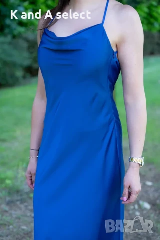 Сатенена рокля „Роял Блу“, снимка 2 - Рокли - 51170699