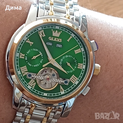 Olevs Автоматик, Дисплей Скелетон, HD Светещ, 3 ATM, Прозрачен гръб, Мултифункционален, Календар, снимка 6 - Мъжки - 53169391
