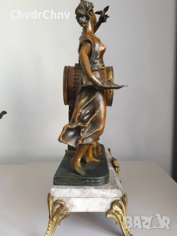 Франция 1800-те/50см-7кг стар френски каминен часовник/метална ЦАМ фигура-мрамор, снимка 3 - Антикварни и старинни предмети - 51476192