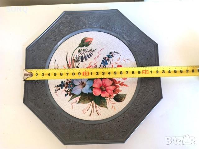 Прекрасна Колекционерска Чиния Калай И Керамика, снимка 6 - Други - 52121610