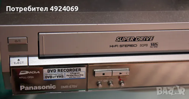 Комбо Panasonic DIGA DVD рекордер + Видео VHS (6 глави, Hi-Fi Стерео) – Като Ново! 