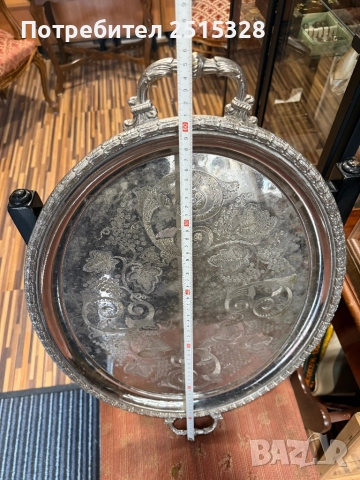 винтидж голям посребрен масивен поднос, снимка 3 - Антикварни и старинни предмети - 52824362