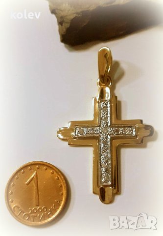 златен кръст от бяло и жълто злато с циркони 3.42 грама/ 14 карата, снимка 2 - Колиета, медальони, синджири - 35832881