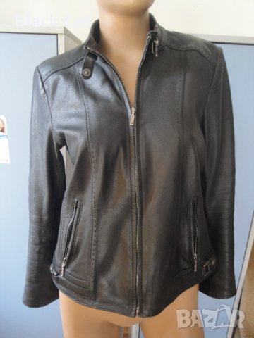 Стилно черно кожено дамско яке, естествена кожа, дамско палто, сако, дамска връхна дреха, манто, снимка 16 - Якета - 35973796