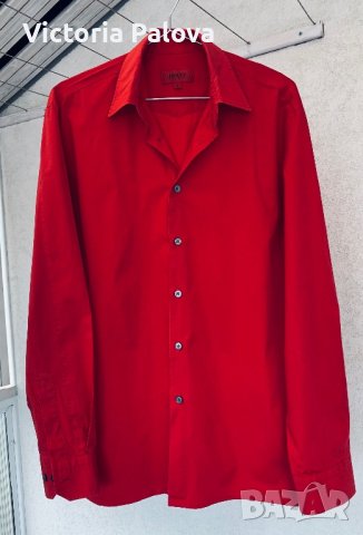 Червена риза HUGO BOSS оригинал, снимка 6 - Ризи - 41561555
