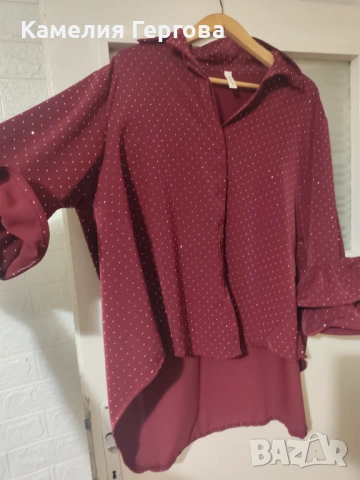 Макси риза в цвят бордо с камъчета , снимка 2 - Ризи - 53064717