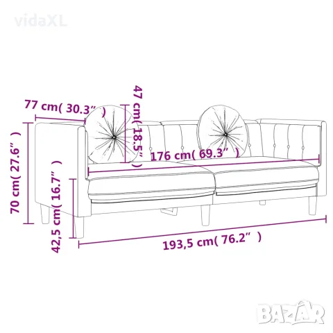 vidaXL Диван с възглавници, 3-местен, кремав, кадифе, снимка 9 - Дивани и мека мебел - 56147461