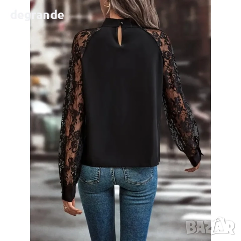 Дамска блуза от сатен налична в ЧЕРНО и БЯЛО, снимка 3 - Блузи с дълъг ръкав и пуловери - 51557417
