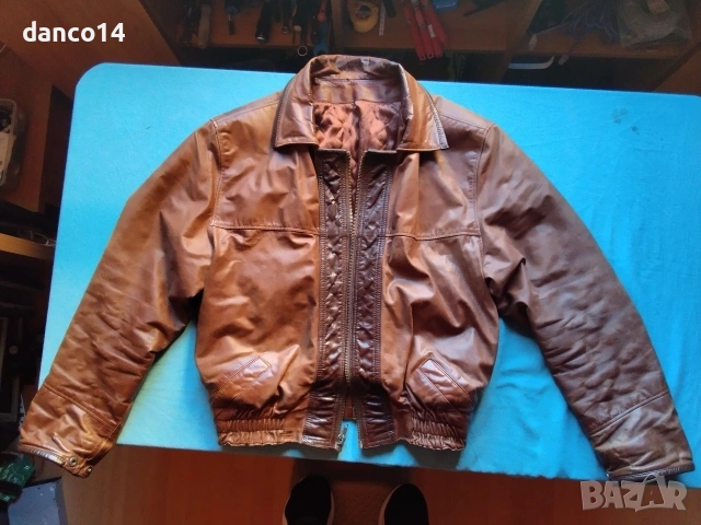 голямо мъжко тузарско яке от естествена кожа телешки бокс в стил топ гън, XL размер , до кръста , снимка 2 - Якета - 53531914