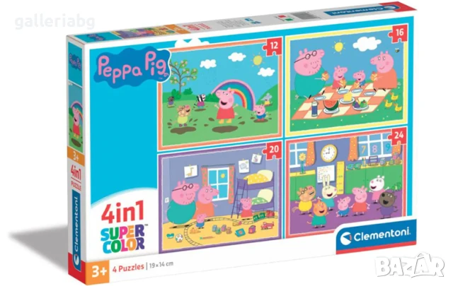 🧩 Peppa Pig – Комплект 4 в 1 Пъзели Clementoni (12, 16, 20, 24 части)
